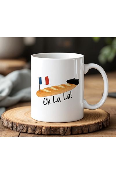 BB TRADE Oh La La Designed White Ceramic Printed Mug 330ml