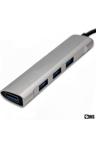 SIKS USB-C to USB Adapter, Silver, 4 Ports, File Transfer, Black/Gray