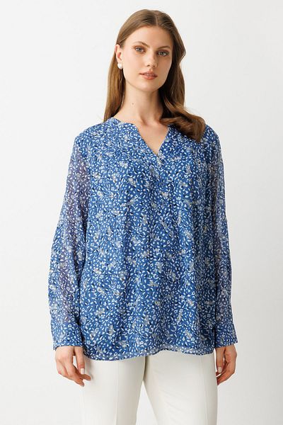 Ekol Buttoned Collar Patterned Blouse