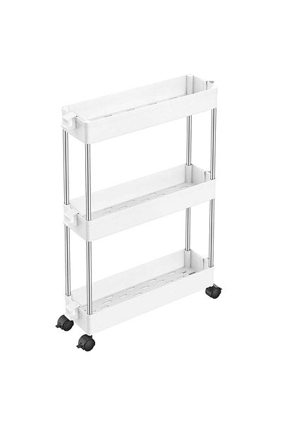 Quasar & Co. Storage Shelf, with Wheels, 3 Shelves, For Narrow Spaces, 40x12x61 Cm, Abs/Stainless Steel, White
