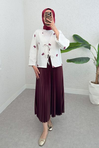 Salih Çelebi Cord Lace Palm Kimono 2333 - Bordo