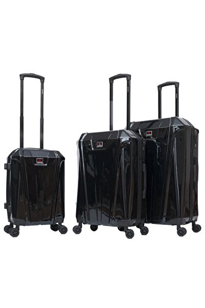 aventor Set troler AV103, 1 bagaj de cabină și 2 bagaje de cală, policarbonat, încuietoare TSA, negru