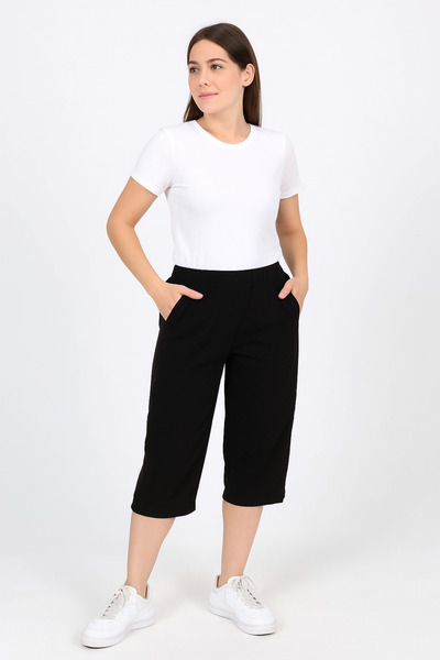 nacar çarşı Kadın Rahat Kalıp Siyah Keten Hambez Kapri – Yazlık Günlük Model