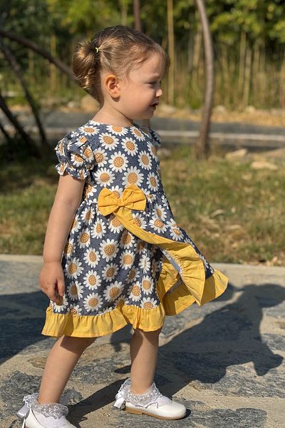 ALYRA Rochie pentru fetiță, cu mânecă scurtă, cu fundă florală, ocazională, pentru ocazii speciale, rochie de vară pentru fetiță
