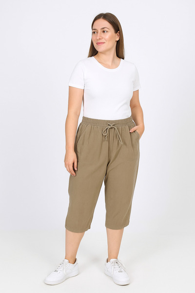 nacar çarşı Kadın Rahat Kalıp Bej Keten Hambez Kapri – Yazlık Günlük Model