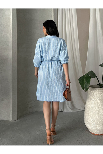 MD trend Rochie midi cu nasturi în dungi pentru damă