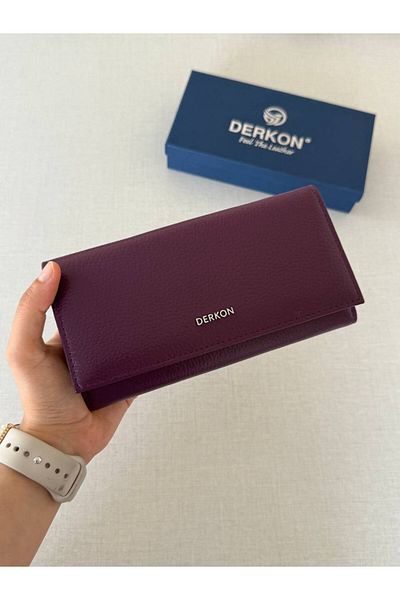 DERKON Genuine Leather Vendy Model Women's Wallet with Plenty of Eyes Purple