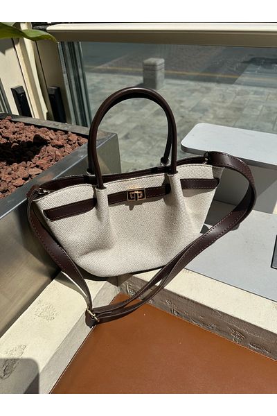 ALTUDA Women's Linen Lock Detailed Shoulder Bag Mini Gold