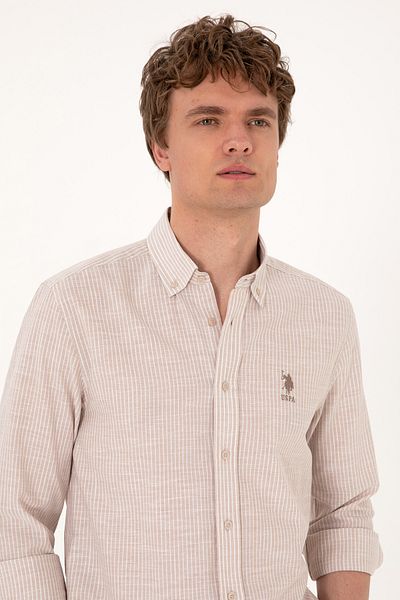 U.S. Polo Assn. Ανδρικό μακρυμάνικο πουκάμισο Camel 50300182-VR015