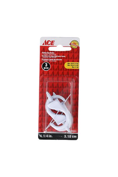 ACE Durable and Sturdy Safety Cup Hooks White 1-1/4inch