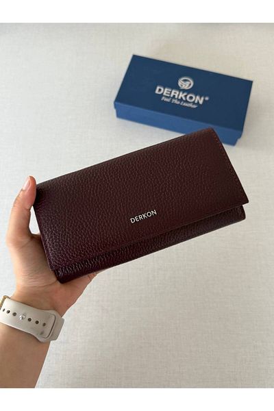 DERKON Genuine Leather Vendy Model Women's Wallet with Plenty of Eyes Claret Red