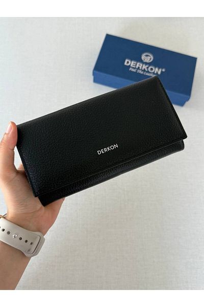 DERKON Genuine Leather Vendy Model Women's Wallet with Plenty of Eyes Black
