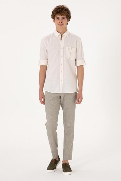 U.S. Polo Assn. Η.Π.Α. Polo Assn. Ανδρικό μακρυμάνικο πέτρινο πουκάμισο με κανονικό βαμβακερό κατένα μείγμα 2106703