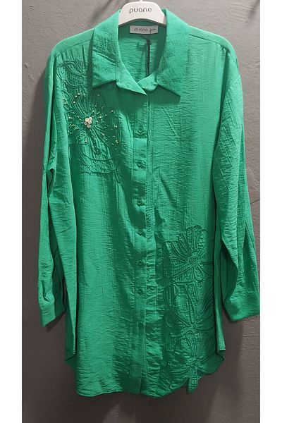 Puane Women's Chest and Skirt Part Embroidery Detail High Quality Fabric Handwork Detail Tunic Shirt