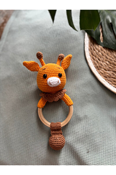 Aia&Co Amigurumi Sevimli Zürafa Çıngırak Ve Diş Kaşıyıcı Organik Örgü Oyuncak