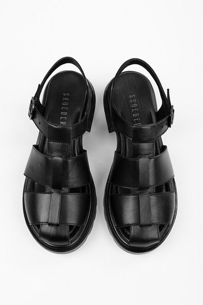 Shoeberry Women's Sandy Black Genuine Leather Sandals