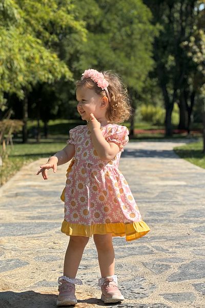 ALYRA Baby Girl Dress Short Sleeve Floral Bow Casual Special Occasion Linen Summer Girl's Dress