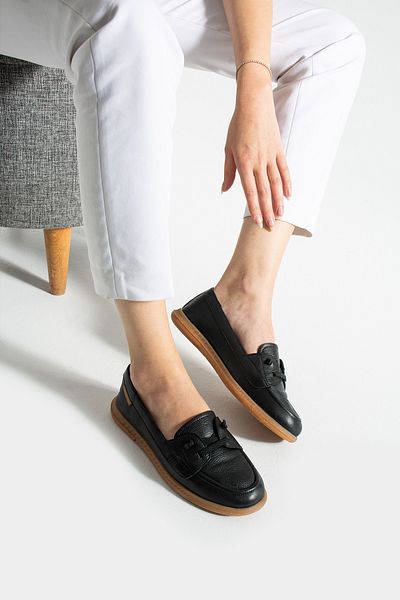 Getcho Ravena Women's Genuine Leather Black Ballerina Shoes