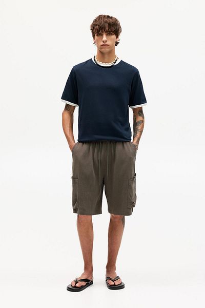 Pull & Bear Linen cargo Bermuda shorts