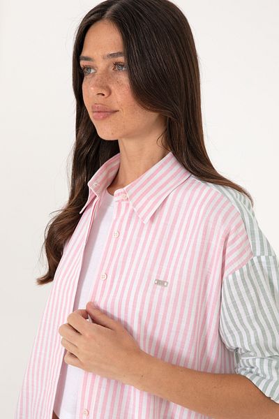 U.S. Polo Assn. Women's Pink Striped Long Sleeve Tunic Shirt 50307656-Vr041