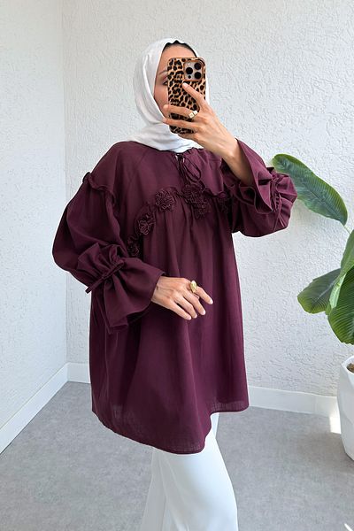 Salih Çelebi Brode Detailed Tunic 2311 - Claret Red