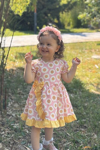 ALYRA Baby Girl Dress Short Sleeve Floral Bow Casual Special Occasion Linen Summer Girl's Dress
