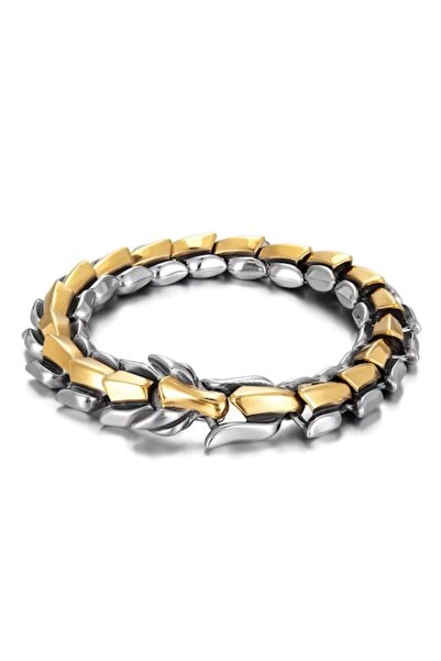 Tessero Men's Bracelet Stainless Steel Viking Punk Dragon Design Silver Plated