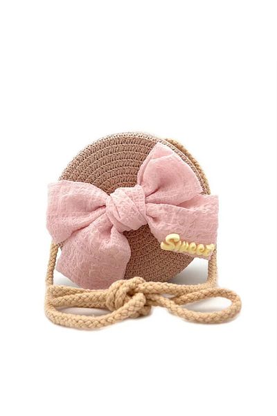 MODA Pi̇nkjoy Pink Bow Powder Pink Straw Bag