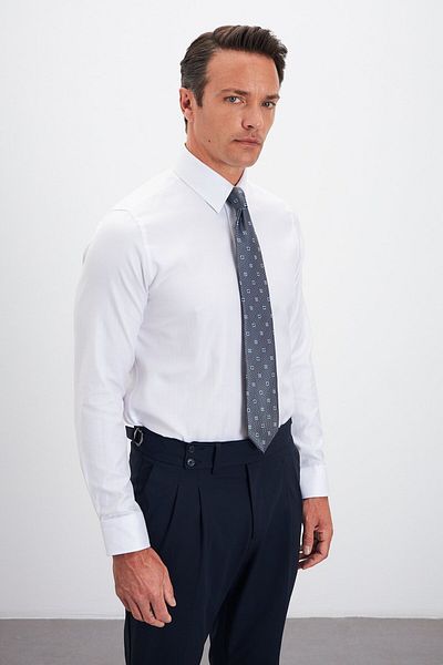 Paşahan 100% Cotton Comfort Fit Herringbone Pattern Classic Collar Shirt