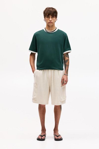 Pull & Bear Linen cargo Bermuda shorts