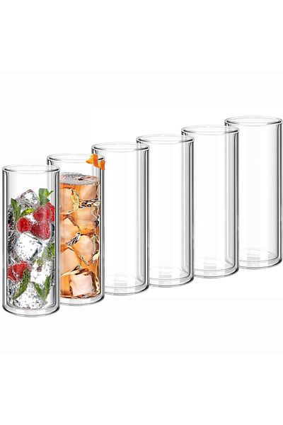 Quasar & Co. Set of 6 Double Walled Glasses, Heat Resistant Glass, Transparent, 350 ml