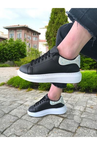 Weynes Women's Black White Daily Orthopedic Sports Shoes with Stones on the Back Wsb4066