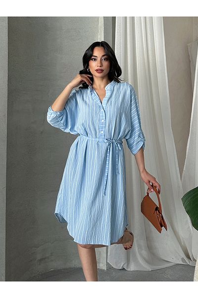 MD trend Rochie midi cu nasturi în dungi pentru damă