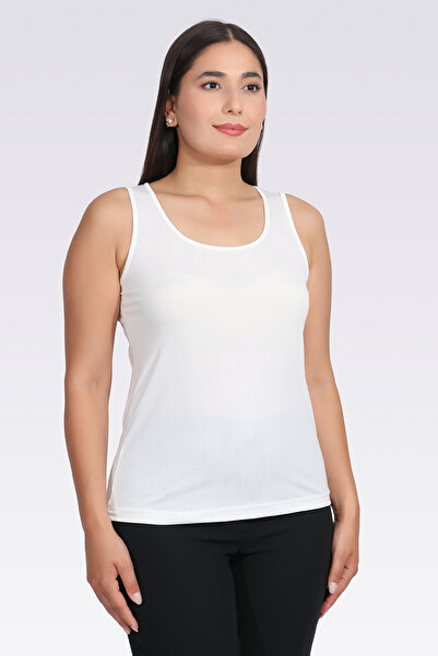 TOLGA SARAÇOĞLU 10966 Ecru Shiny Fabric Knitted Tank Top