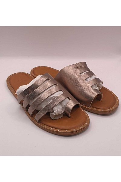 İDOL SHOES Women's Genuine Leather Flip-Flop Lattice Slippers