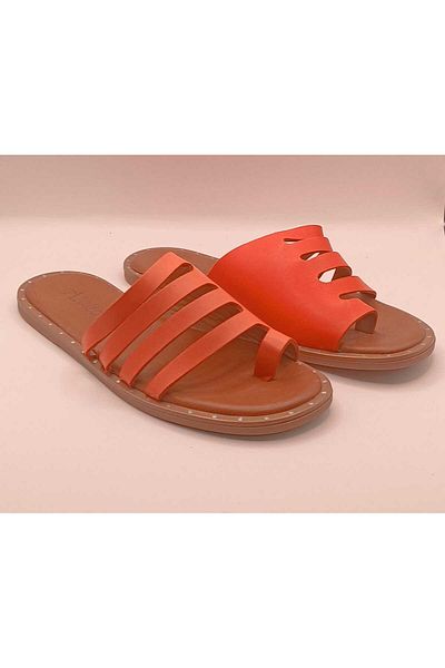 İDOL SHOES Women's Genuine Leather Flip-Flop Lattice Slippers