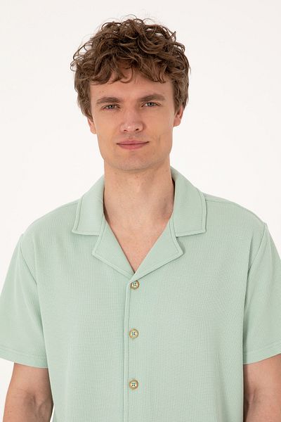 U.S. Polo Assn. Men's Water Green Apaş Collar Short Sleeve Knitted Shirt 50306977-Vr048
