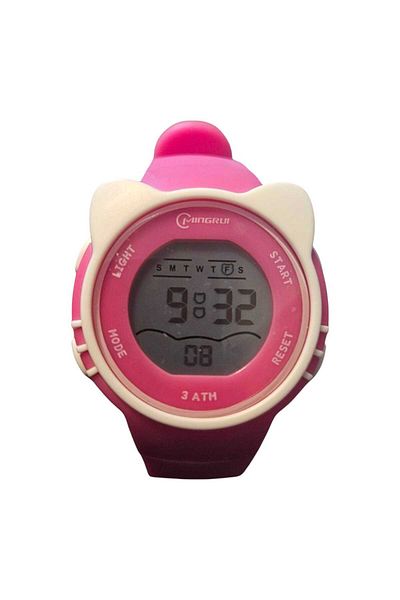 MİNGRUİ Deep pink children's watch with cat design, waterproof