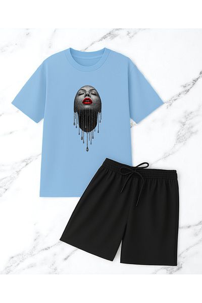 uyguntarz Σετ σορτς μπλουζάκι με στάμπα Unisex Diamonded Woman Portrait Design
