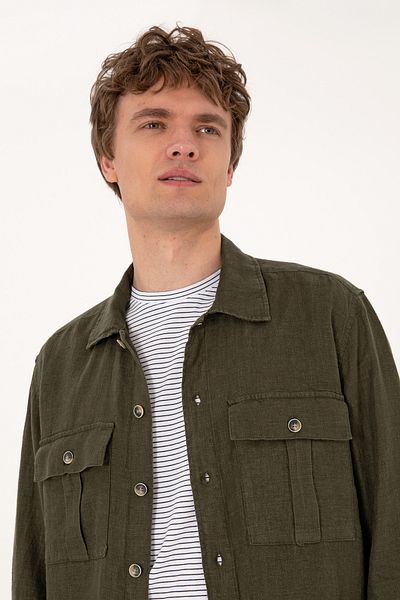 U.S. Polo Assn. Men's Dark Khaki Long Sleeve Shirt 50300596-Vr111