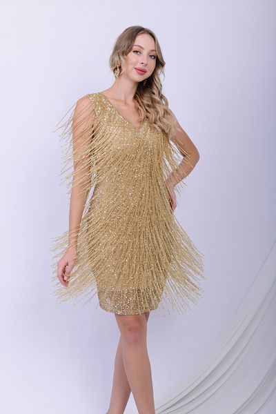 GATSBYLADY LONDON Glamour Fringe Dress in Gold