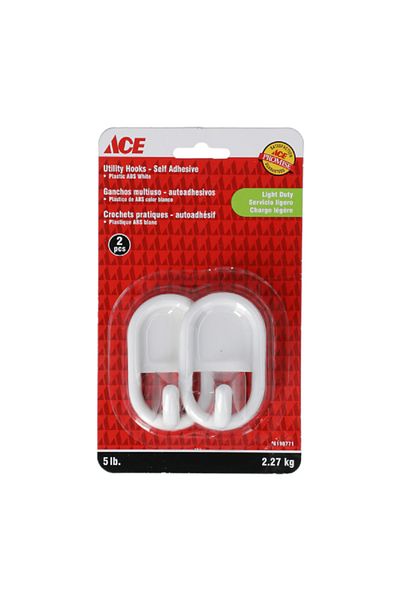ACE 2-Piece Self Adhesive Heavy-Duty Plastic Utility Hook White 2.27kg