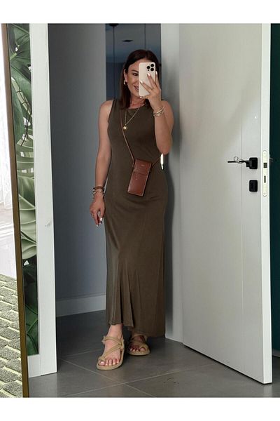 X-Young Striped Detail sleeveless dress khaki