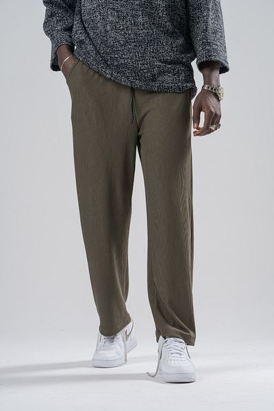 Superbluemexico Men's Elastic Waist Loose Khaki Baggy Trousers