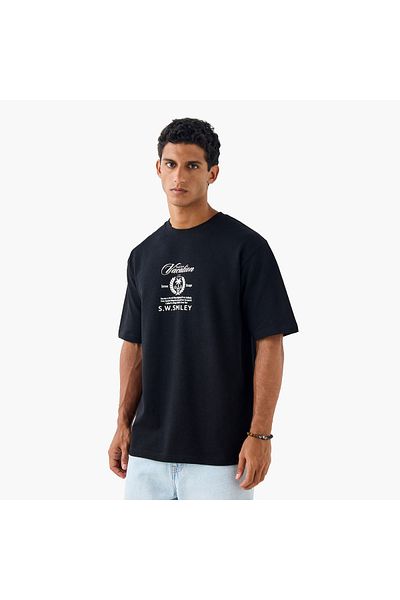 SP Characters Printed Crew Neck T-shirt with Short Sleeves