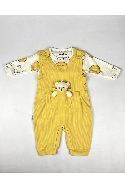 NAFİTTO Teddy Bear Baby Jumpsuit 3-Piece Jumpsuit Set – Bodysuit, Jumpsuit and Socks |   3-6-9 Months Baby Outfit