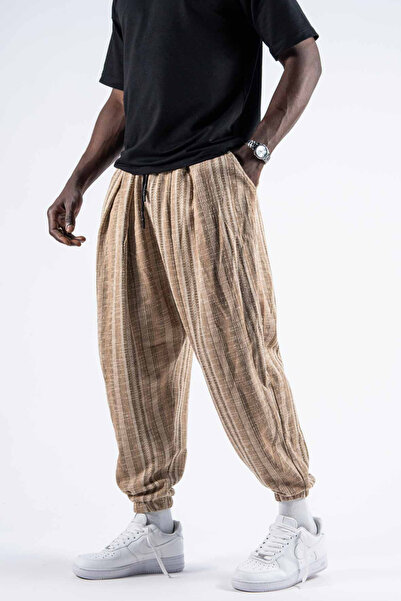 Superbluemexico Мъжки раирани широки кафяви панталони баги