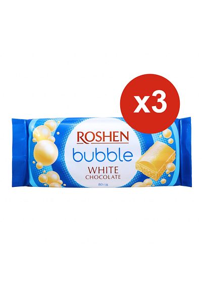 Roshen Ciocolată albă cu bule 80 g x 3 bucăți