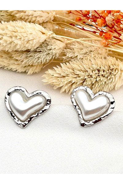 Siya Silver Non-Tarnish Steel Pearl Heart Earrings