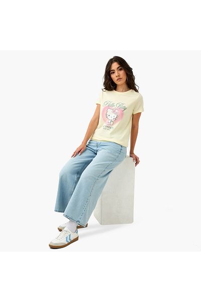 SP Characters Hello Kitty Print T-shirt with Crew Neck